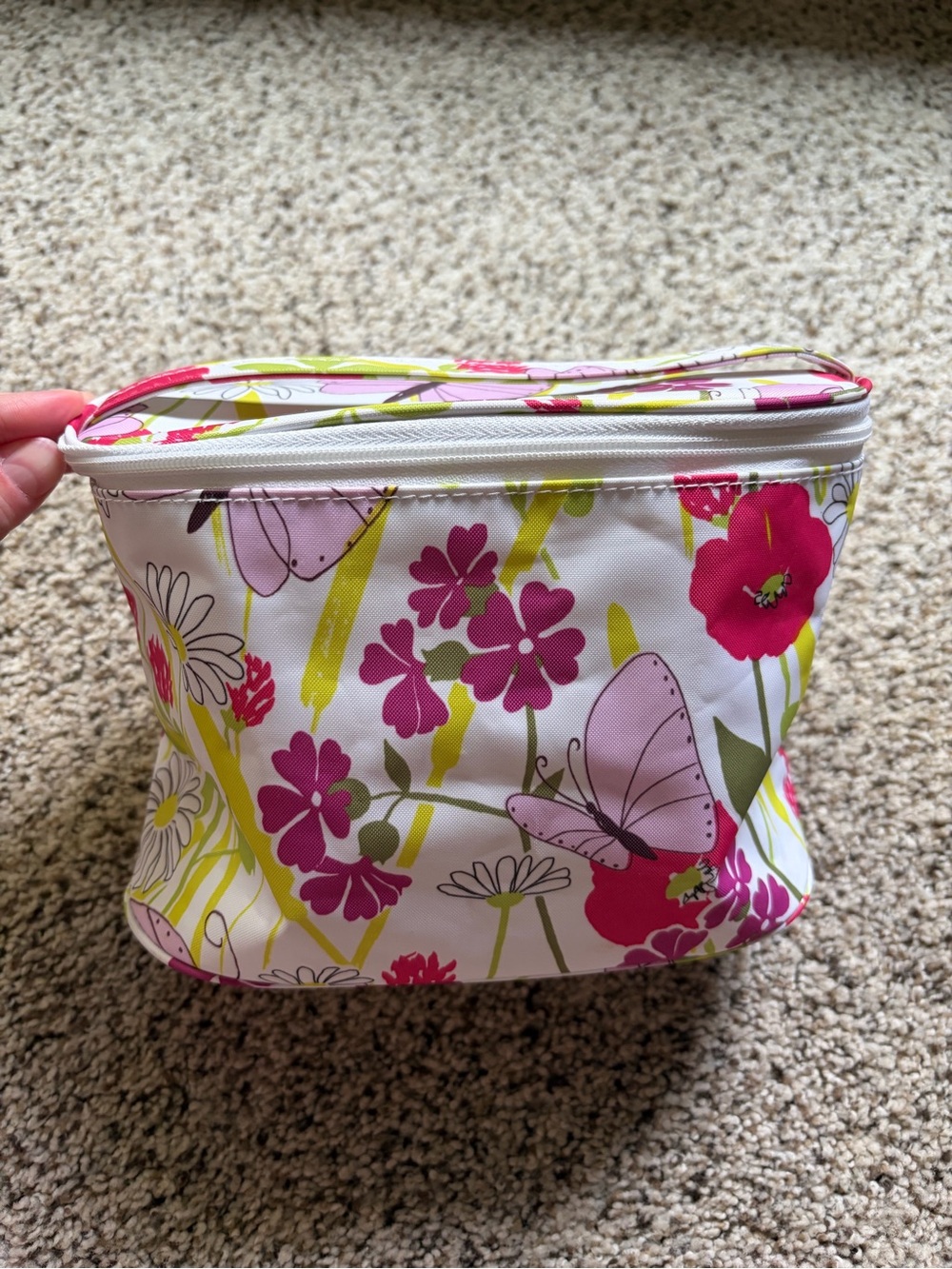 Clinique Floral Butterfly Cosmetic Bag in White, Pink, Green